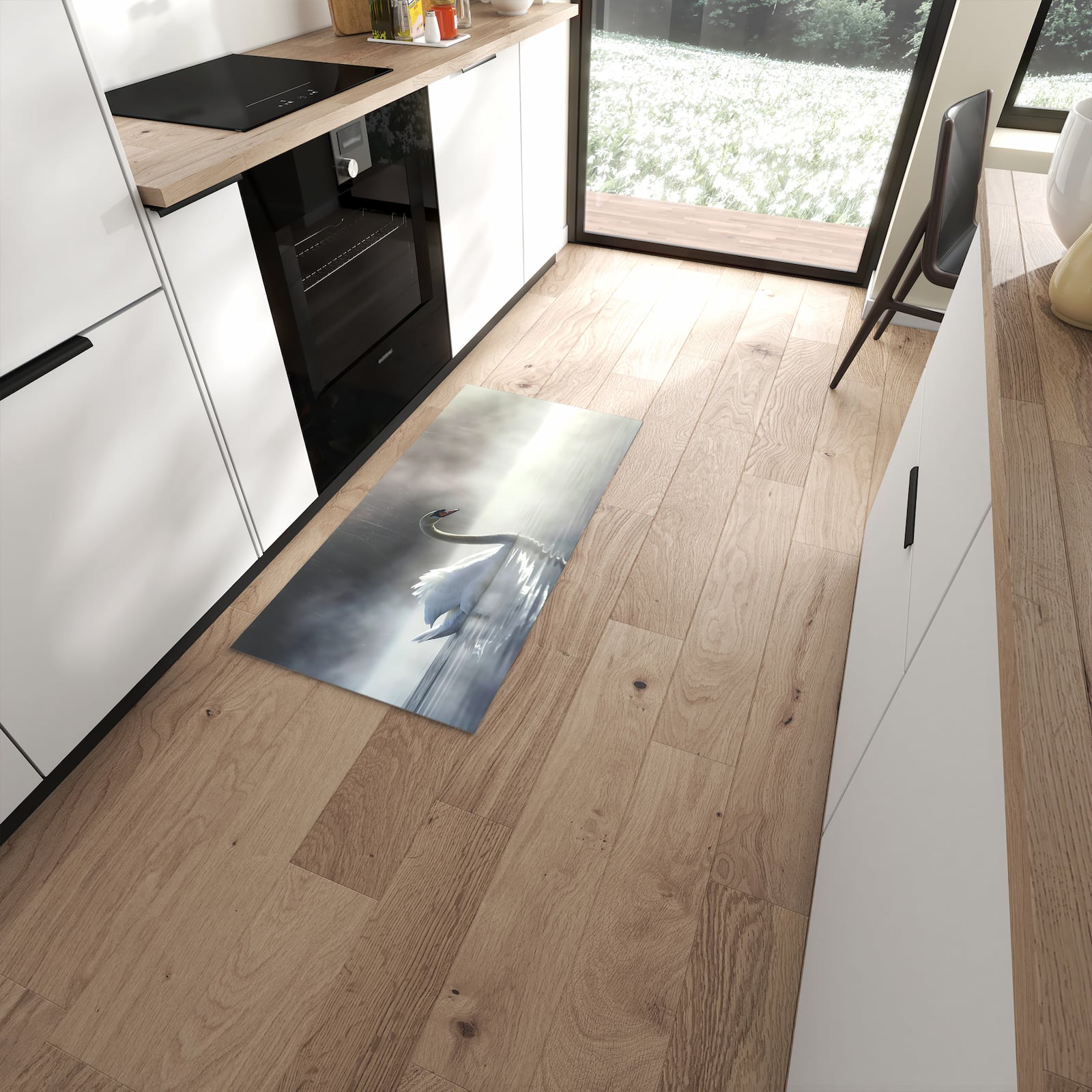 Küchenteppich mit Motiv Schwimmender Schwan für angenehme Haptik in moderner Küche #grösse_60 x 120 cm