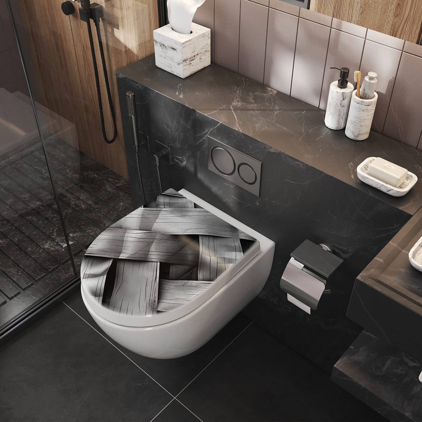 WC-Sitz mit Absenkautomatik Geflochtenes Holz