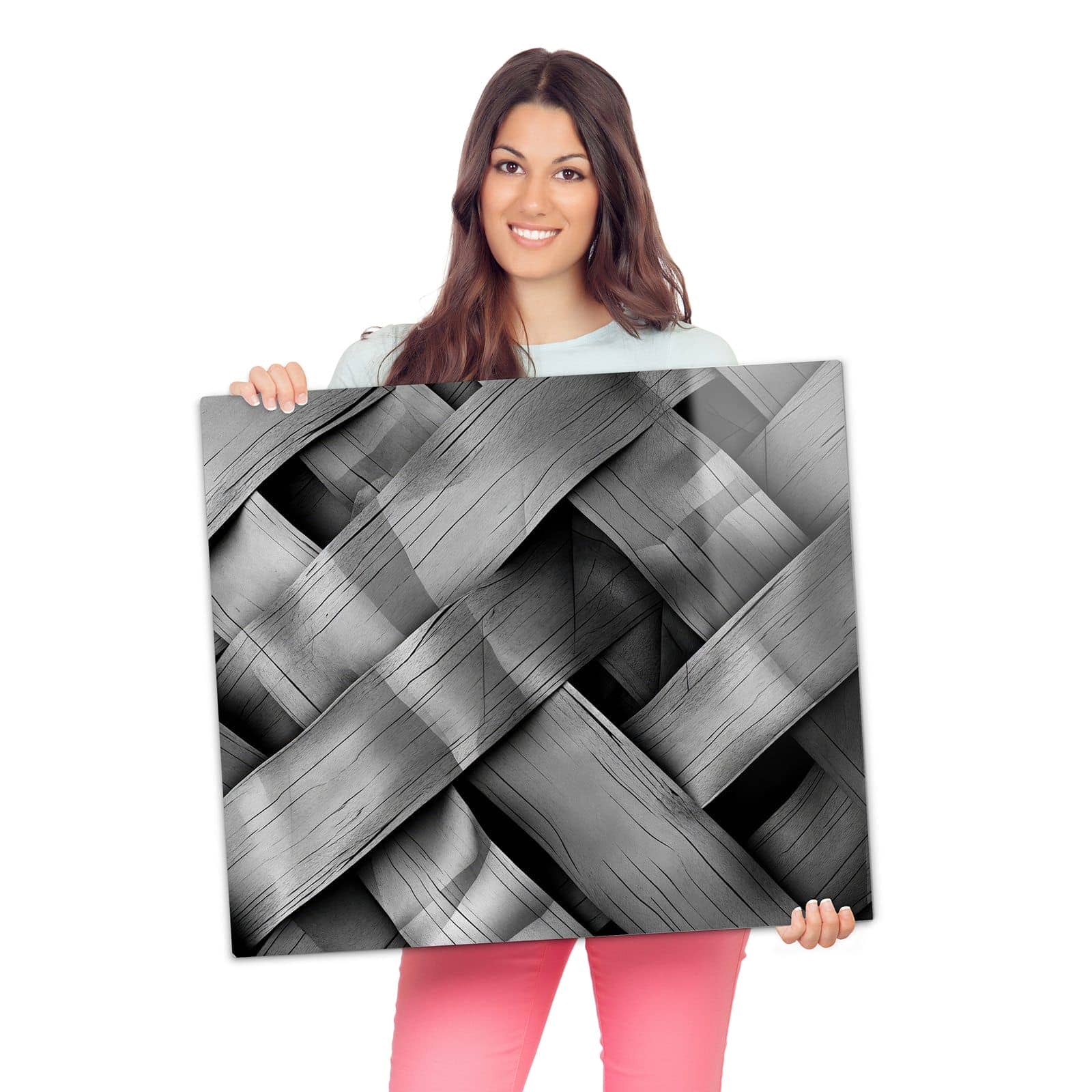 Herdabdeckplatte mit Geflochtenes Holz-Motiv wird zur Größendarstellung gehalten