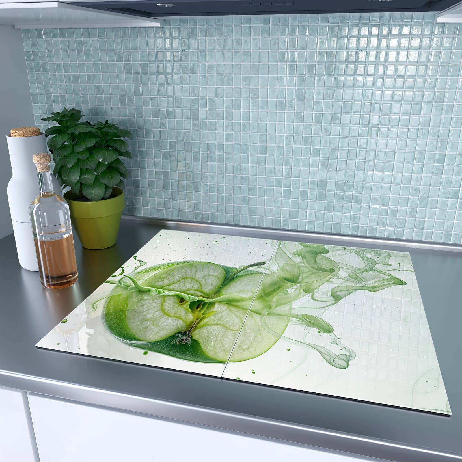 2-teilige Herdabdeckplatten aus Glas mit Zerlegter Apfel-Motiv auf dem Ceranfeld