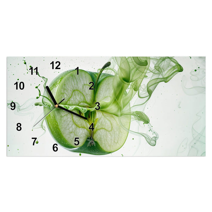 Wanduhr Zerlegter Apfel aus Glas – Querformat 60 × 30 cm mit Ziffernblatt Modern
