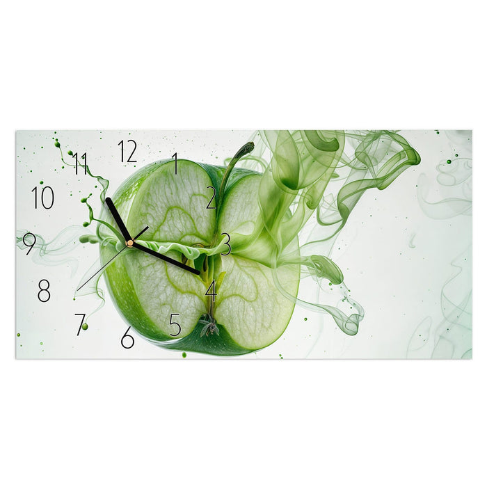 Wanduhr Zerlegter Apfel aus Glas – Querformat 60 × 30 cm mit Ziffernblatt Elegant