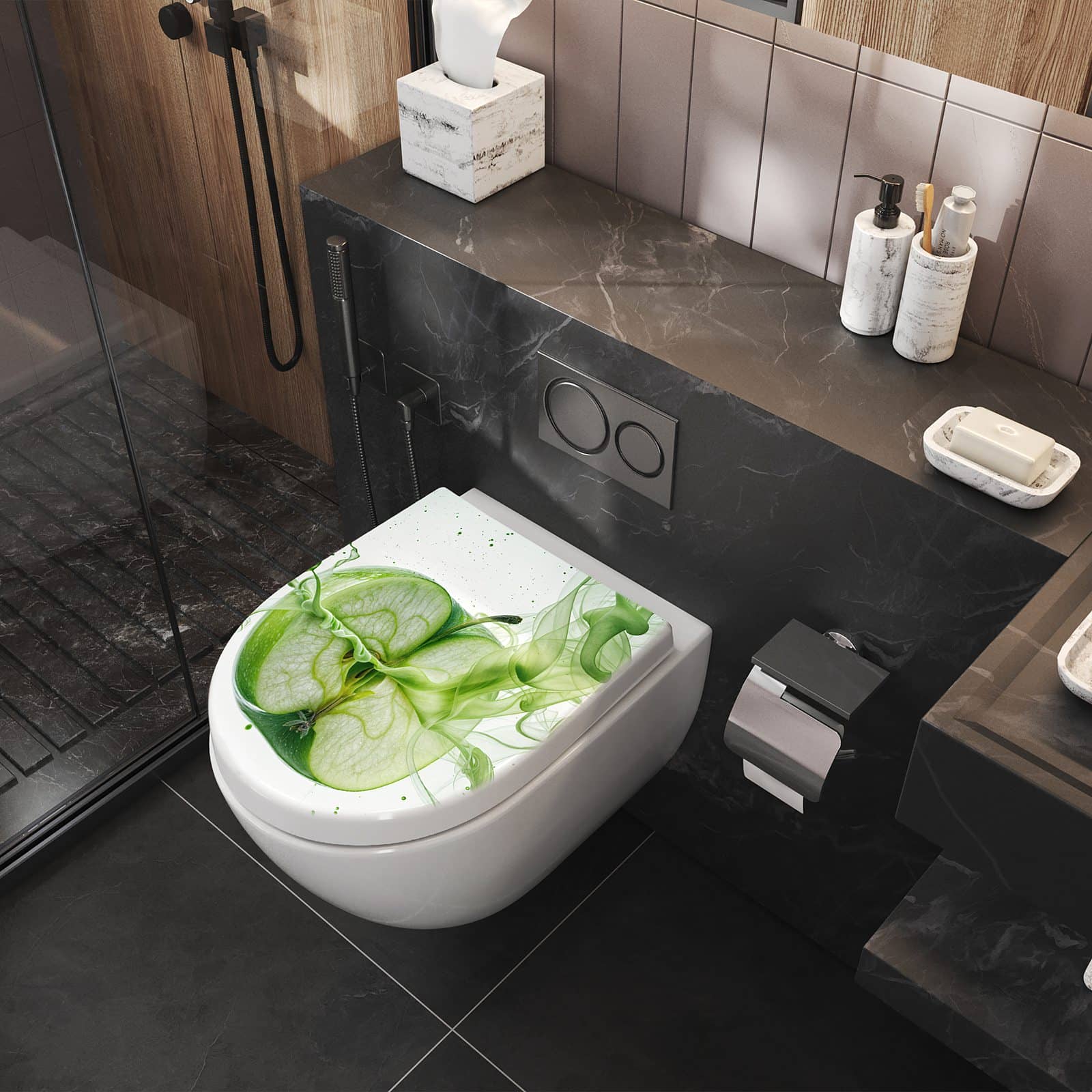 WC-Sitz mit Absenkautomatik Zerlegter Apfel