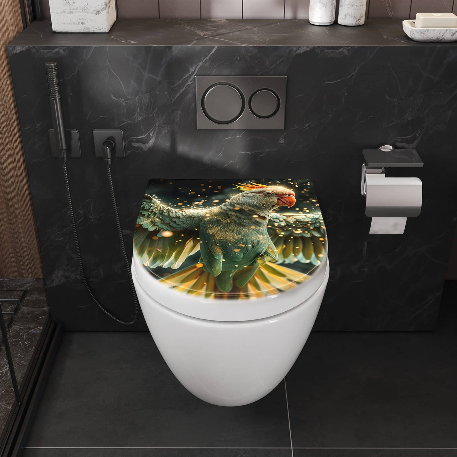 WC-Sitz mit Absenkautomatik Fliegender Papagei