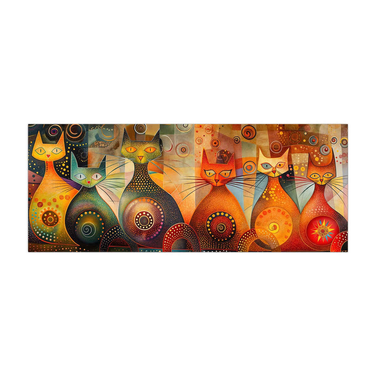 Küchenrückwand aus Glas Drei Katzen in Orange im Hochformat, Motiv bildfüllend von vorn