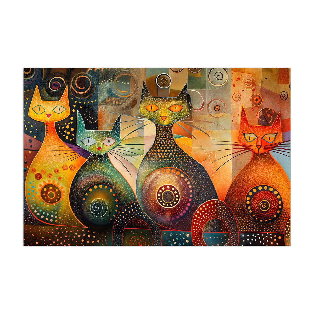 Küchenrückwand aus Glas Drei Katzen in Orange im Hochformat, Motiv bildfüllend von vorn