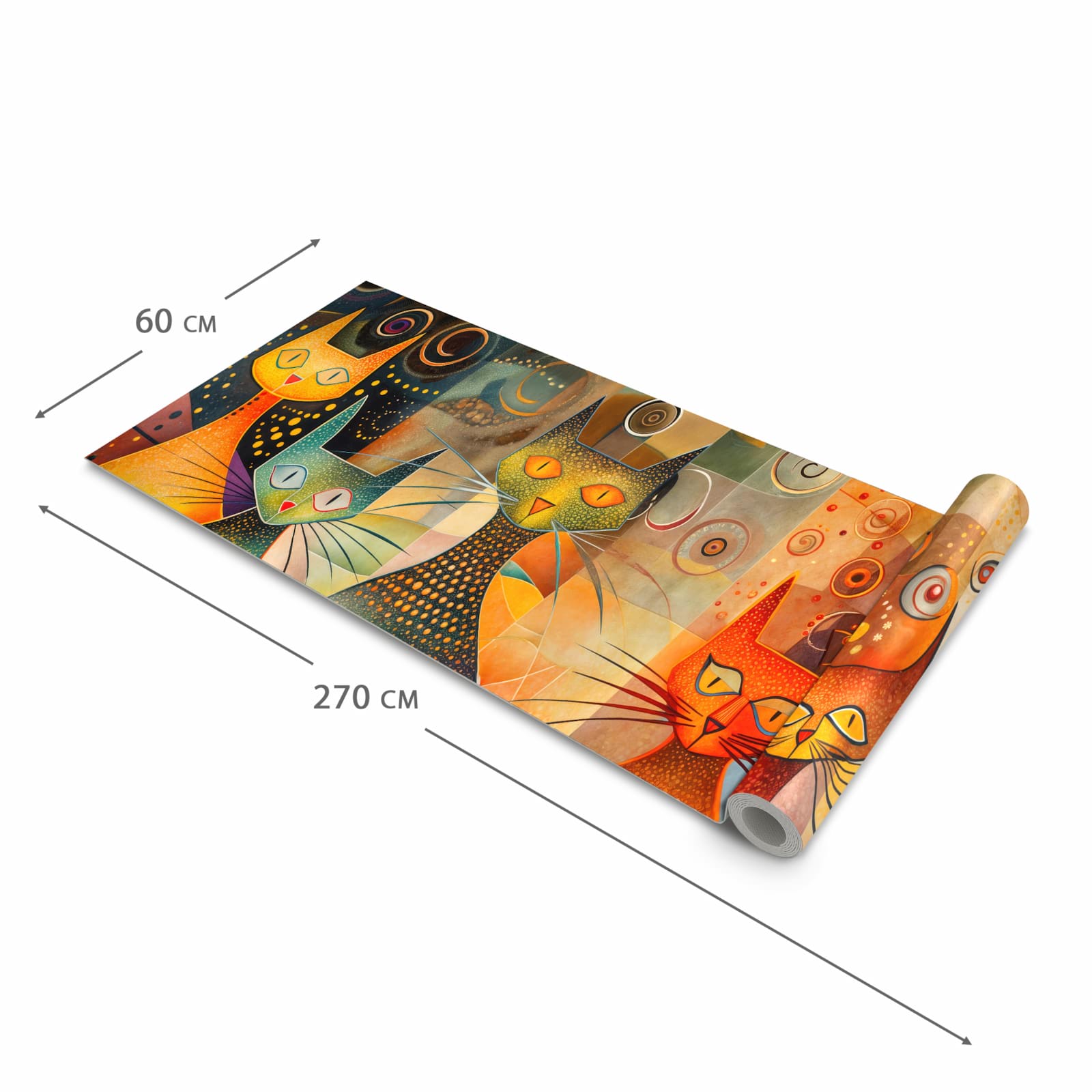 UV-beständiger Küchenteppich mit Motiv Katzenkunstwerk in der Größe 60x240 cm