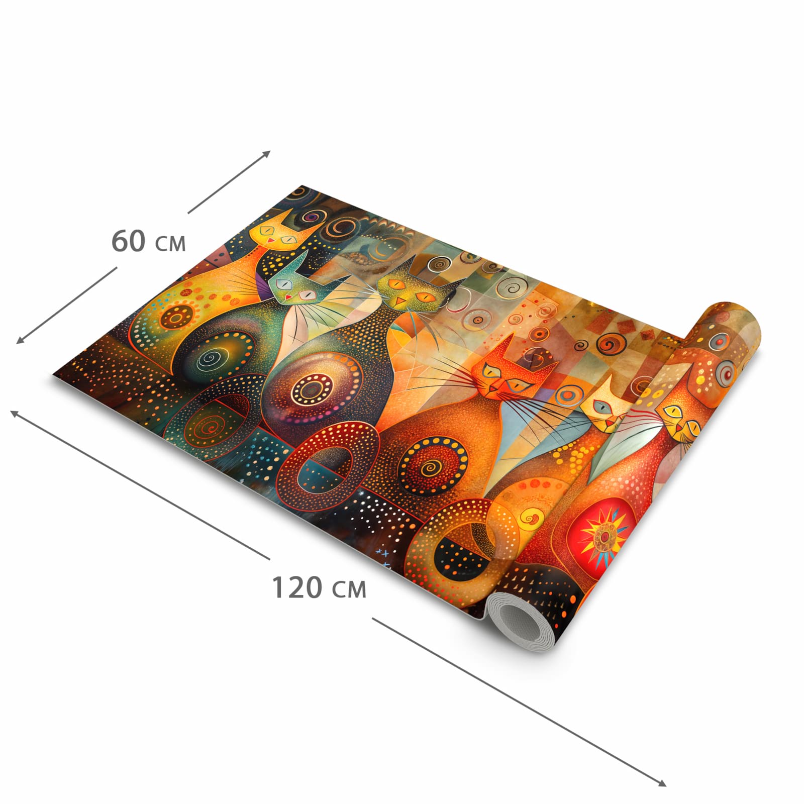 Küchenteppich mit Motiv Katzenkunstwerk in der Grösse 60x240 cm für sicheres Aufbewahren