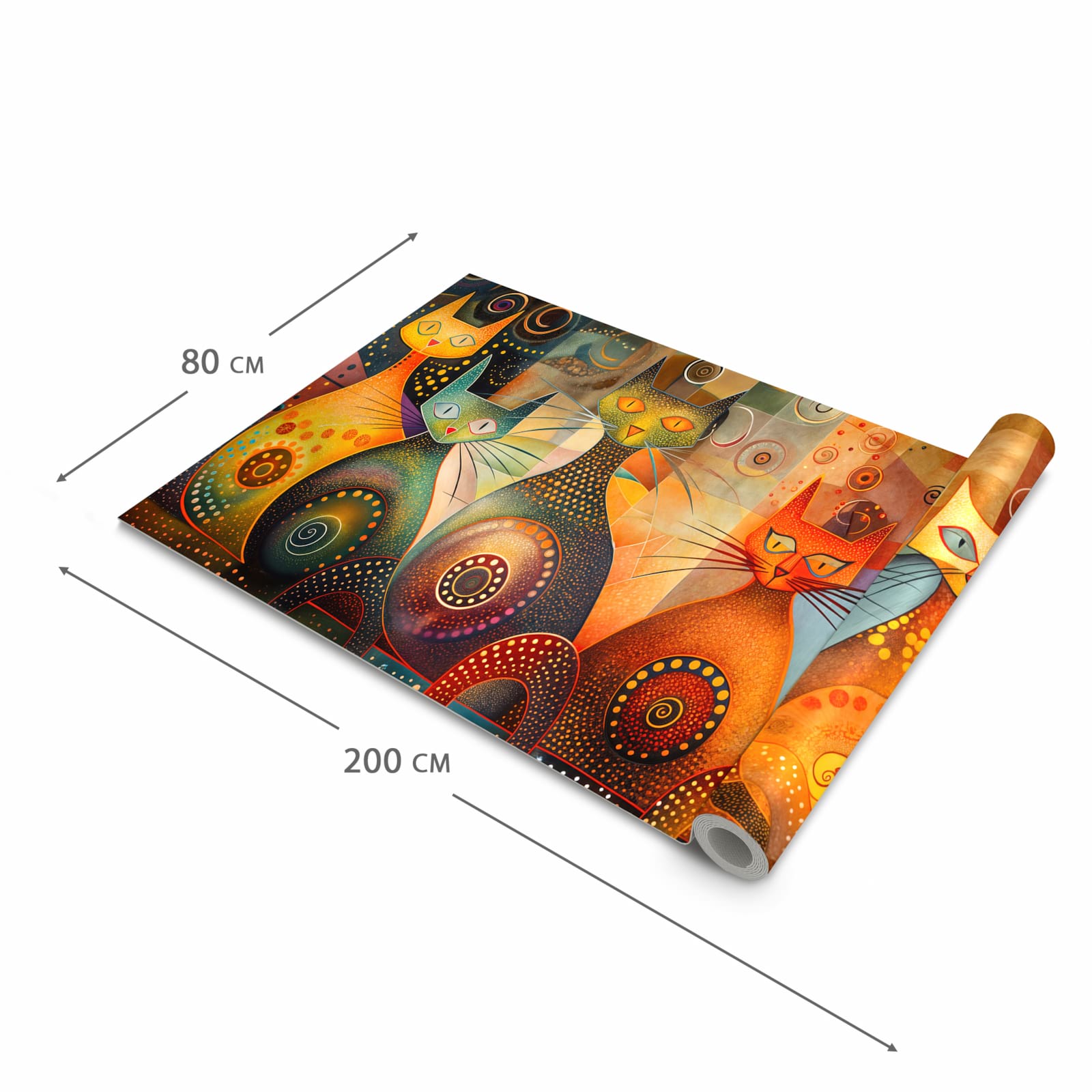 Fleckenresistenter großer Küchenteppich mit Motiv Katzenkunstwerk in der Größe 60x240 cm