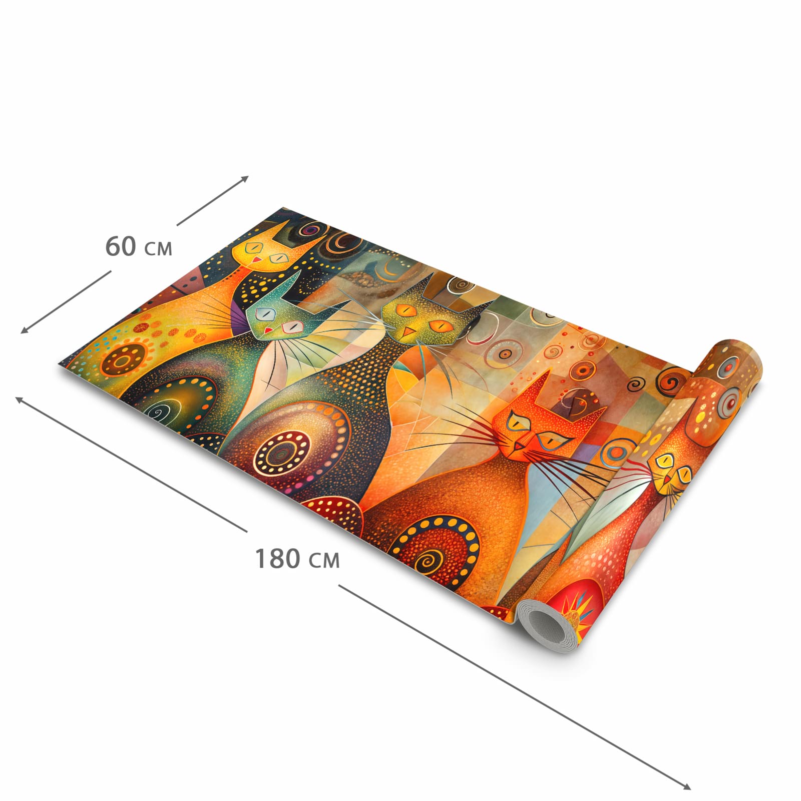 Geräuschdämpfender Küchenteppich mit Motiv Katzenkunstwerk in der Größe 60x240 cm