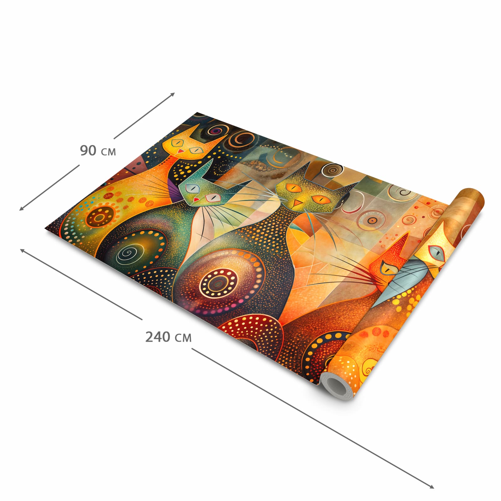 Pflegeleichter waschbarer Küchenläufer mit Motiv Katzenkunstwerk in der Größe 60x240 cm