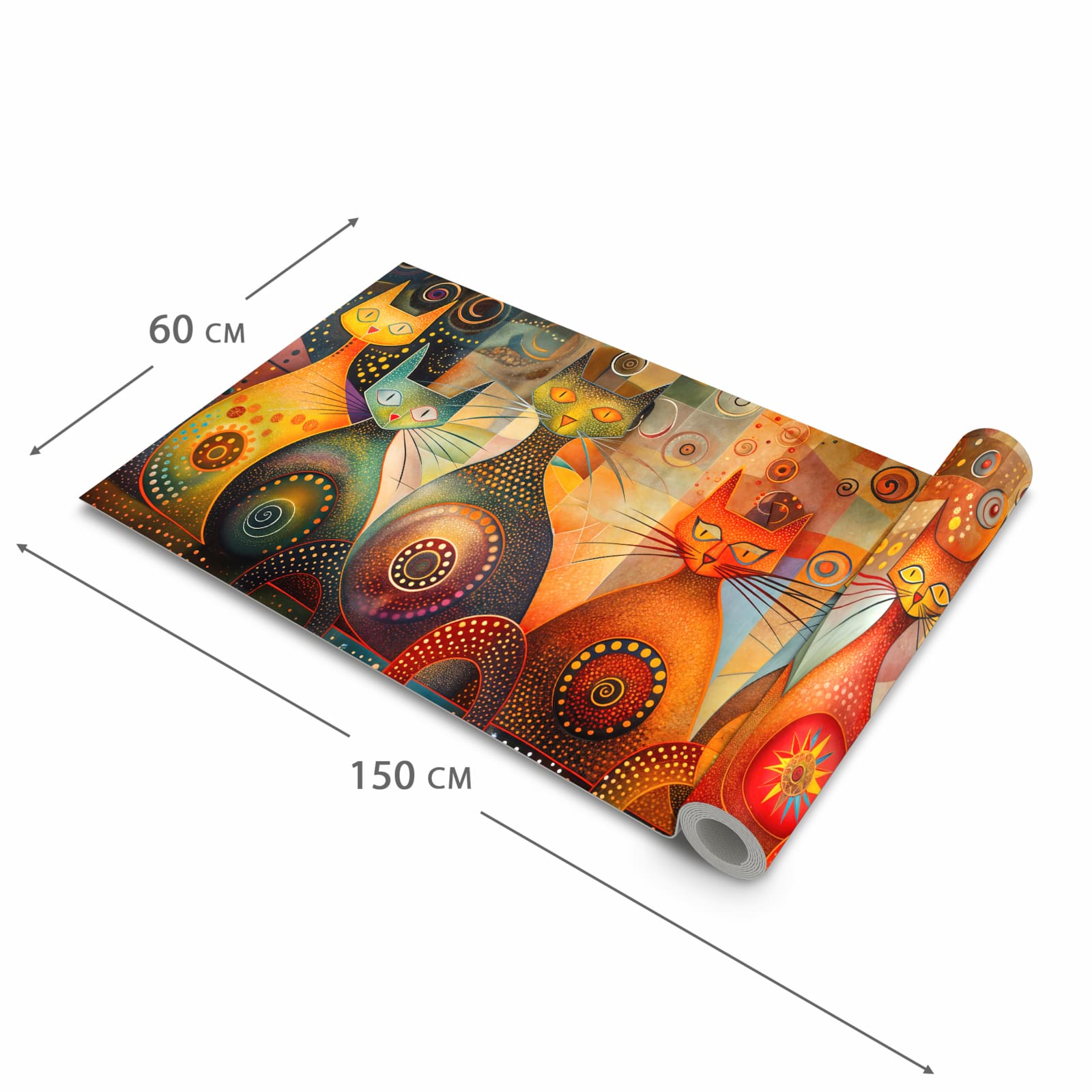 Zeitsparender waschbarer Küchenteppich mit Motiv Katzenkunstwerk in der Grösse 60x240 cm