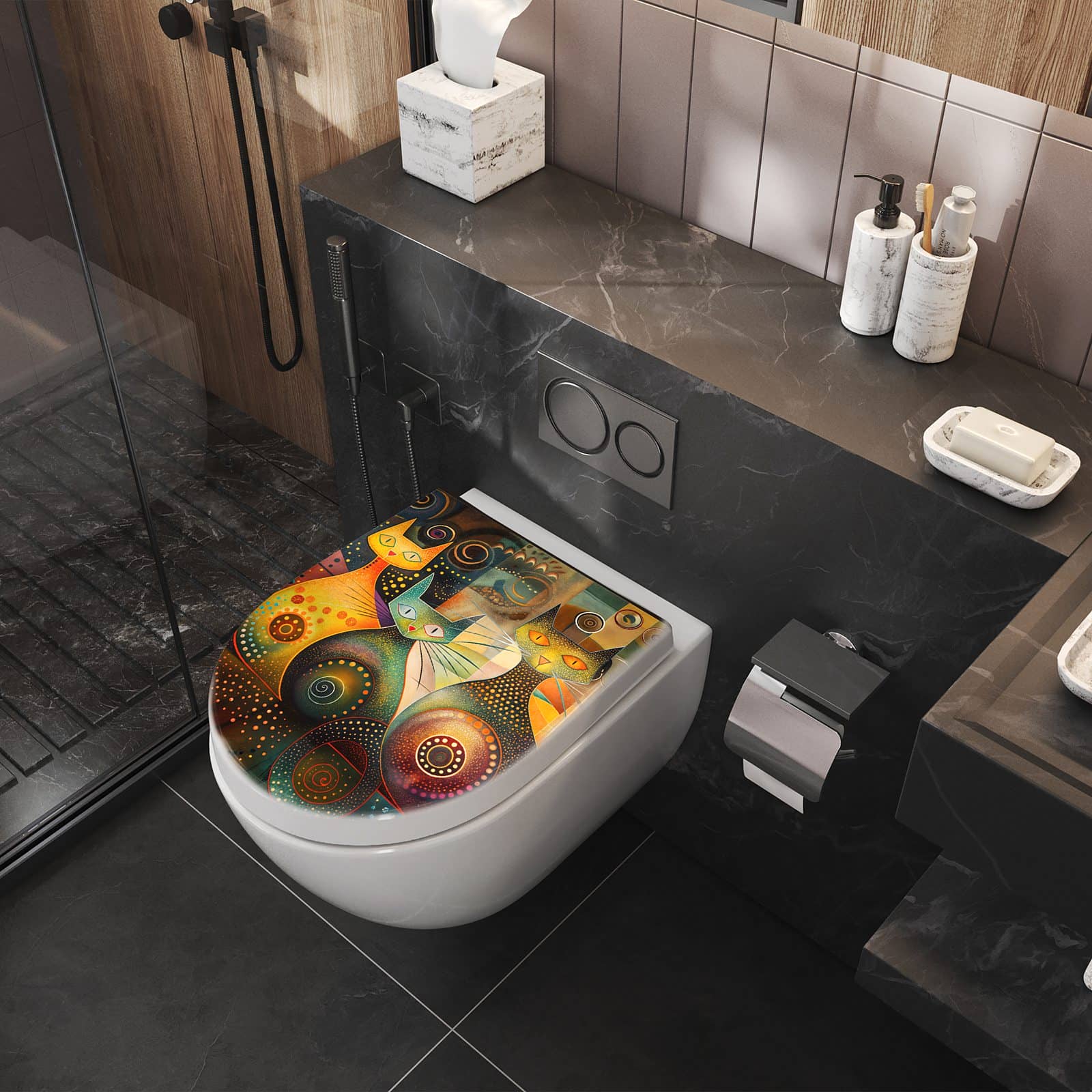 WC-Sitz mit Absenkautomatik Katzenkunstwerk