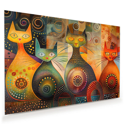 Wandbild mit dem Motiv Drei Katzen in Orange