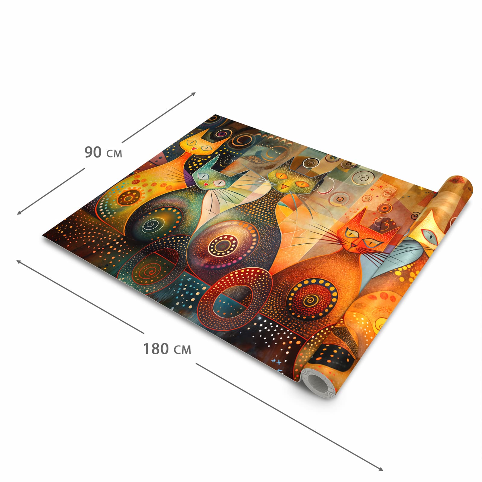 Flacher Küchenläufer mit Motiv Katzenkunstwerk in der Grösse 60x240 cm