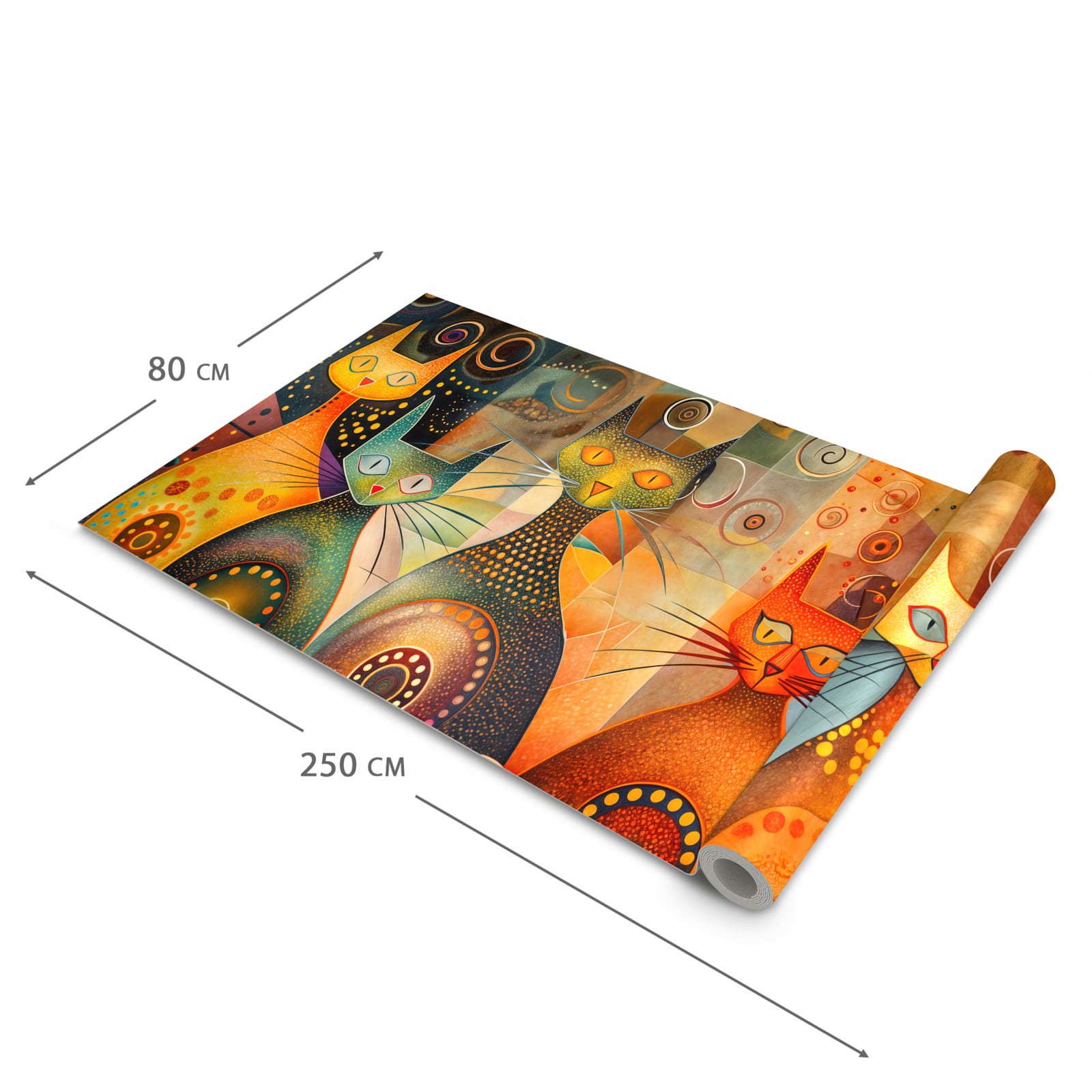 Schmutzabweisender rutschfester Küchenteppich mit Motiv Katzenkunstwerk in der Größe 60x240 cm