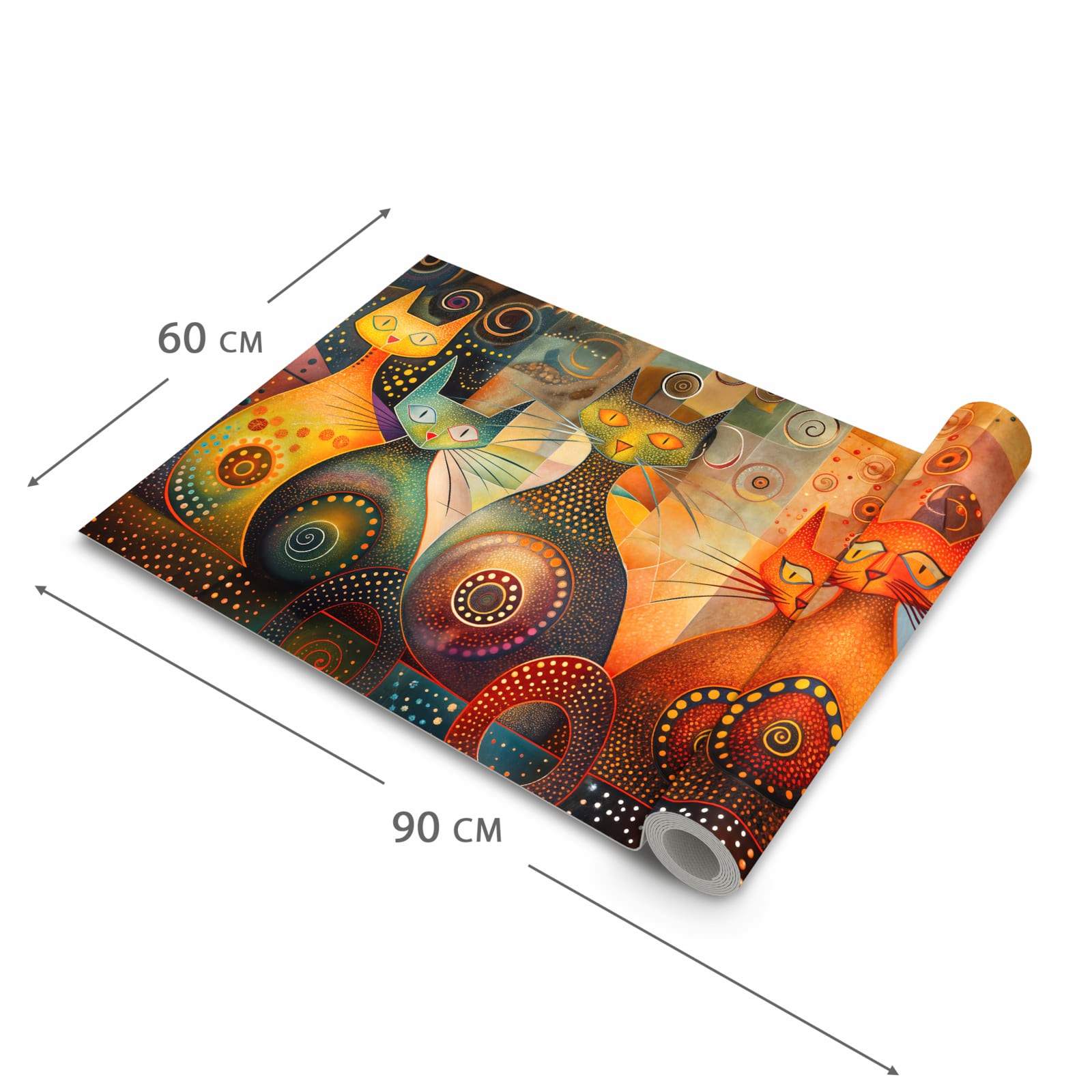 Wasserabweisender waschbarer Küchenteppich mit Motiv Katzenkunstwerk in der Grösse 60x240 cm