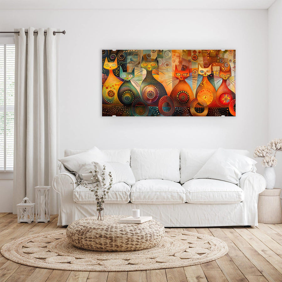 Maße Wandbild - Drei Katzen in Orange - Querformat