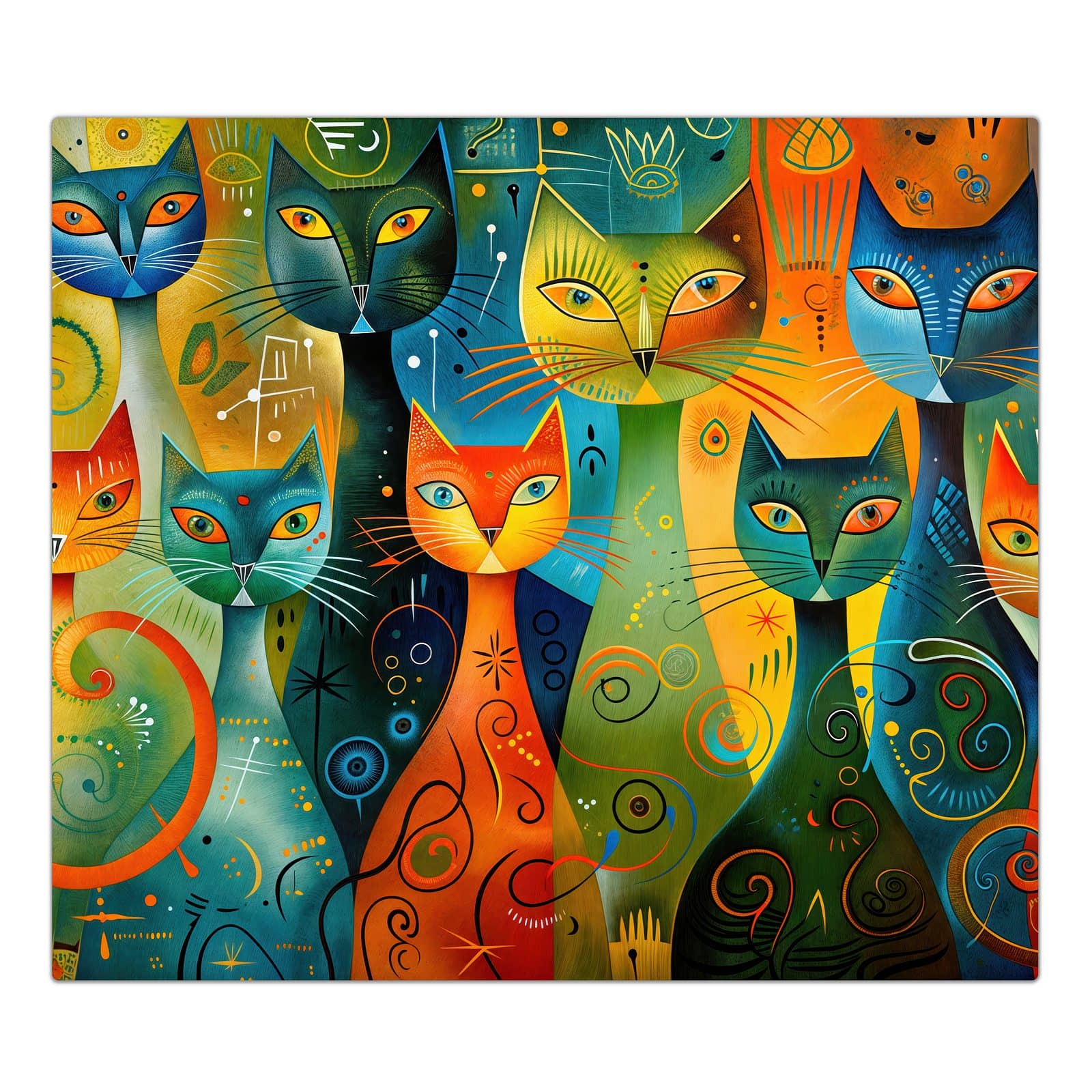1-teilige Herdabdeckung mit Bunte Katzenkunst-Motiv in der Frontansicht #grösse_1-Teilig (60x52cm)