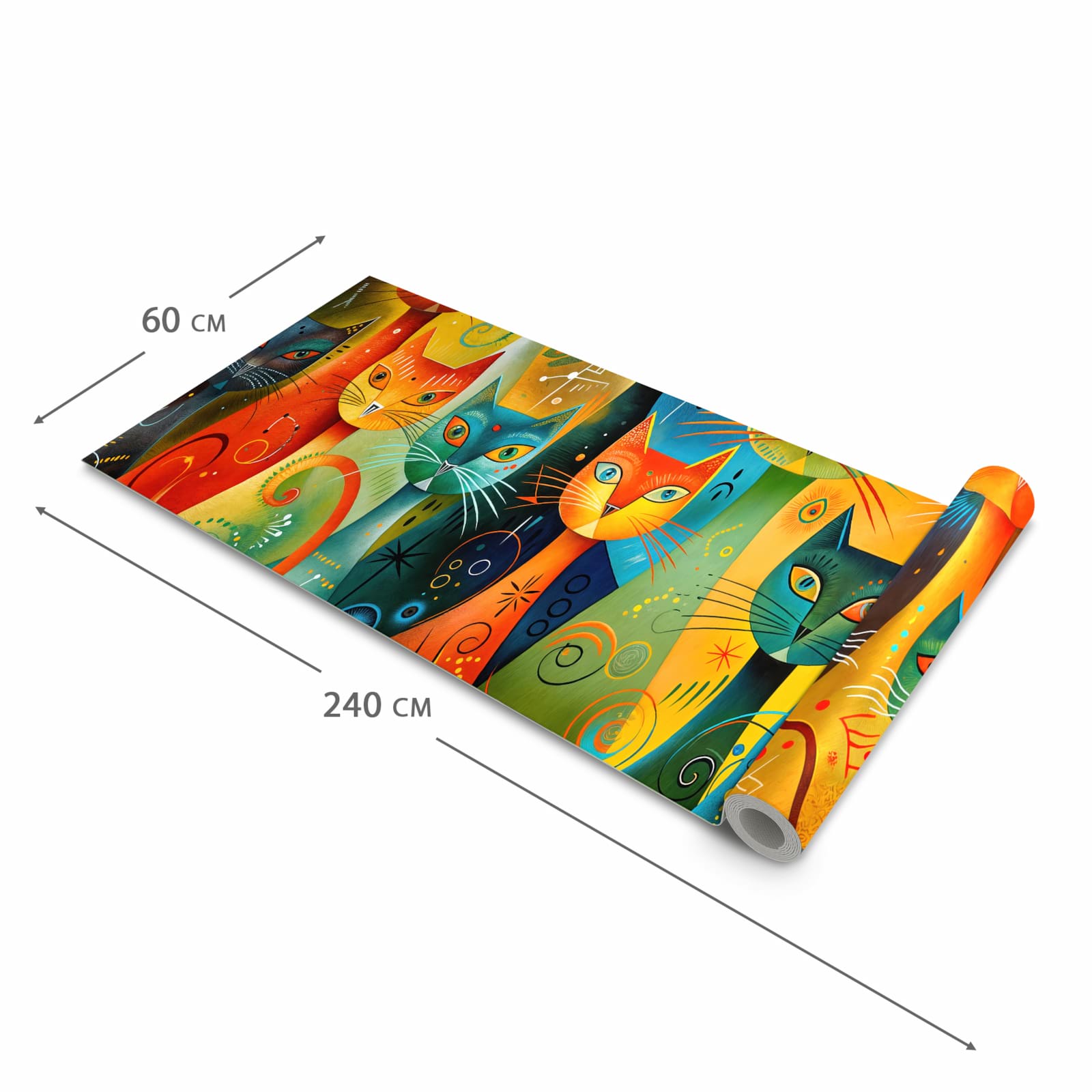 Strapazierfähiger Läufer für den Eingangsbereich mit Motiv Bunte Katzenkunst in der Größe 60x240 cm