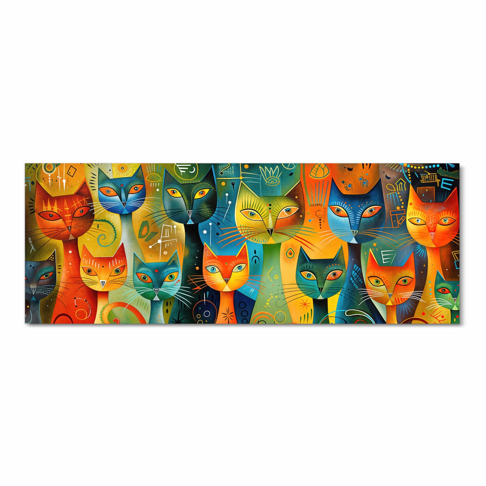 Feuchtigkeitsresistenter dünner Küchenteppich mit Motiv Bunte Katzenkunst in Frontansicht