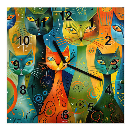 Wanduhr Quadratisch mit dem Motiv Gemusterte Katzen
