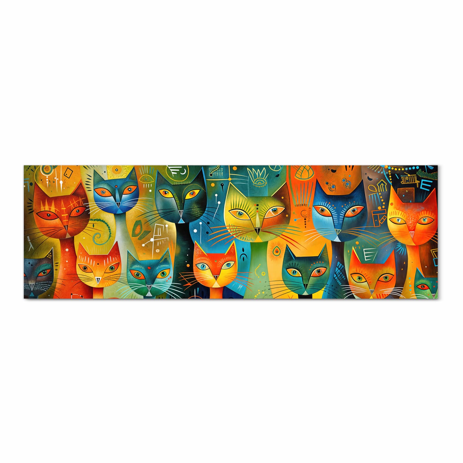 Waschbarer langer Teppich mit Motiv Bunte Katzenkunst in Frontansicht