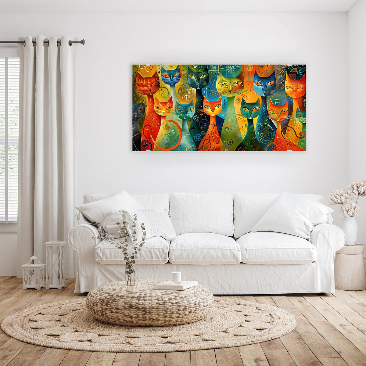 Wandbild - Gemusterte Katzen - Querformat – Gemusterte Katzen in kräftigen Farben