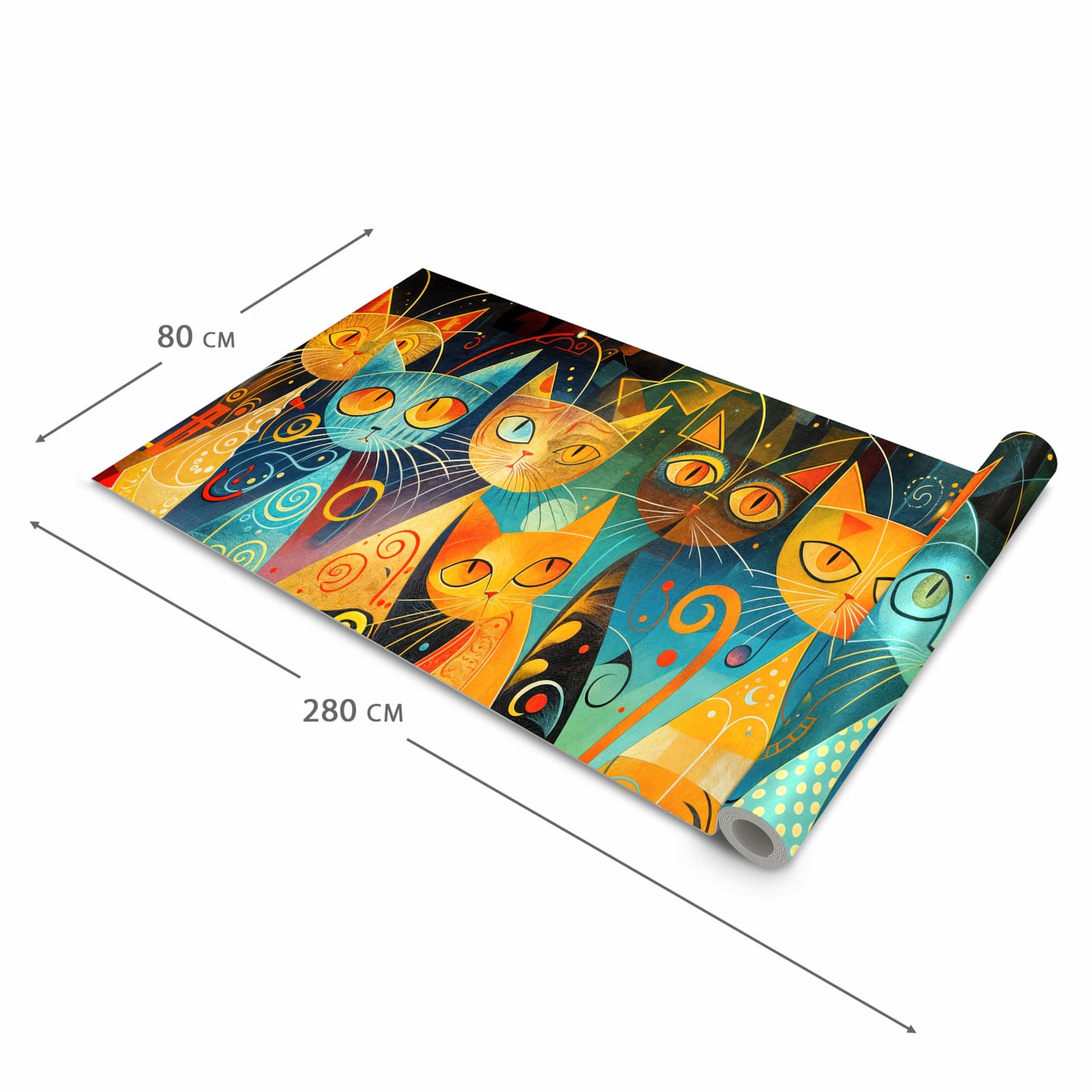 Flacher waschbarer Küchenteppich mit Motiv Katzenkunst von Bunte in der Grösse 60x180 cm