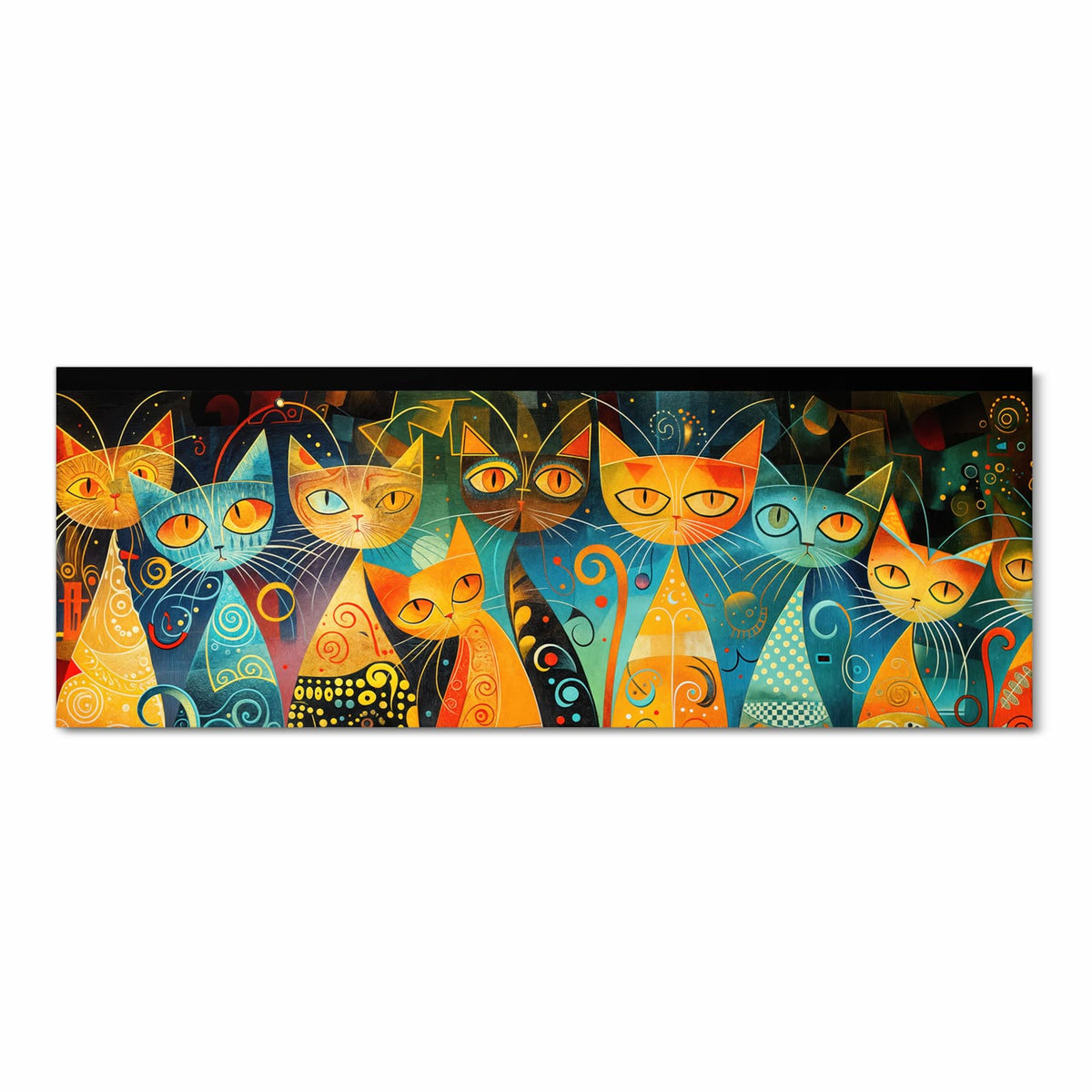 Flacher Küchenteppich mit Motiv Katzenkunst von Bunte in Frontansicht