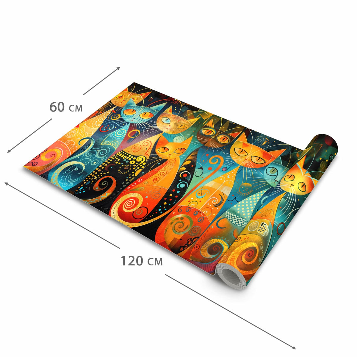 Geräuschdämpfender Teppich für die Küche mit Motiv Katzenkunst von Bunte in der Größe 60x180 cm