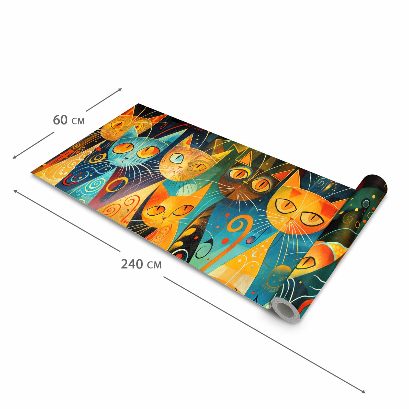 Komfortabler Küchenteppich mit Motiv Katzenkunst von Bunte in der Grösse 60x180 cm