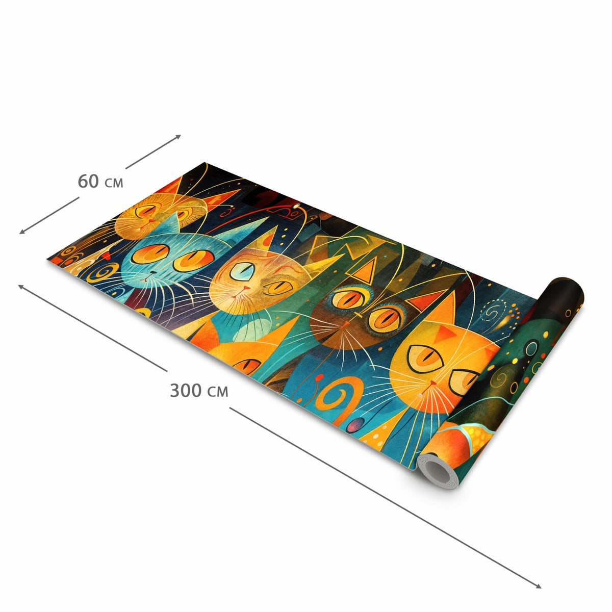 Fleckenresistenter Küchenläufer mit Motiv Katzenkunst von Bunte in der Grösse 60x180 cm
