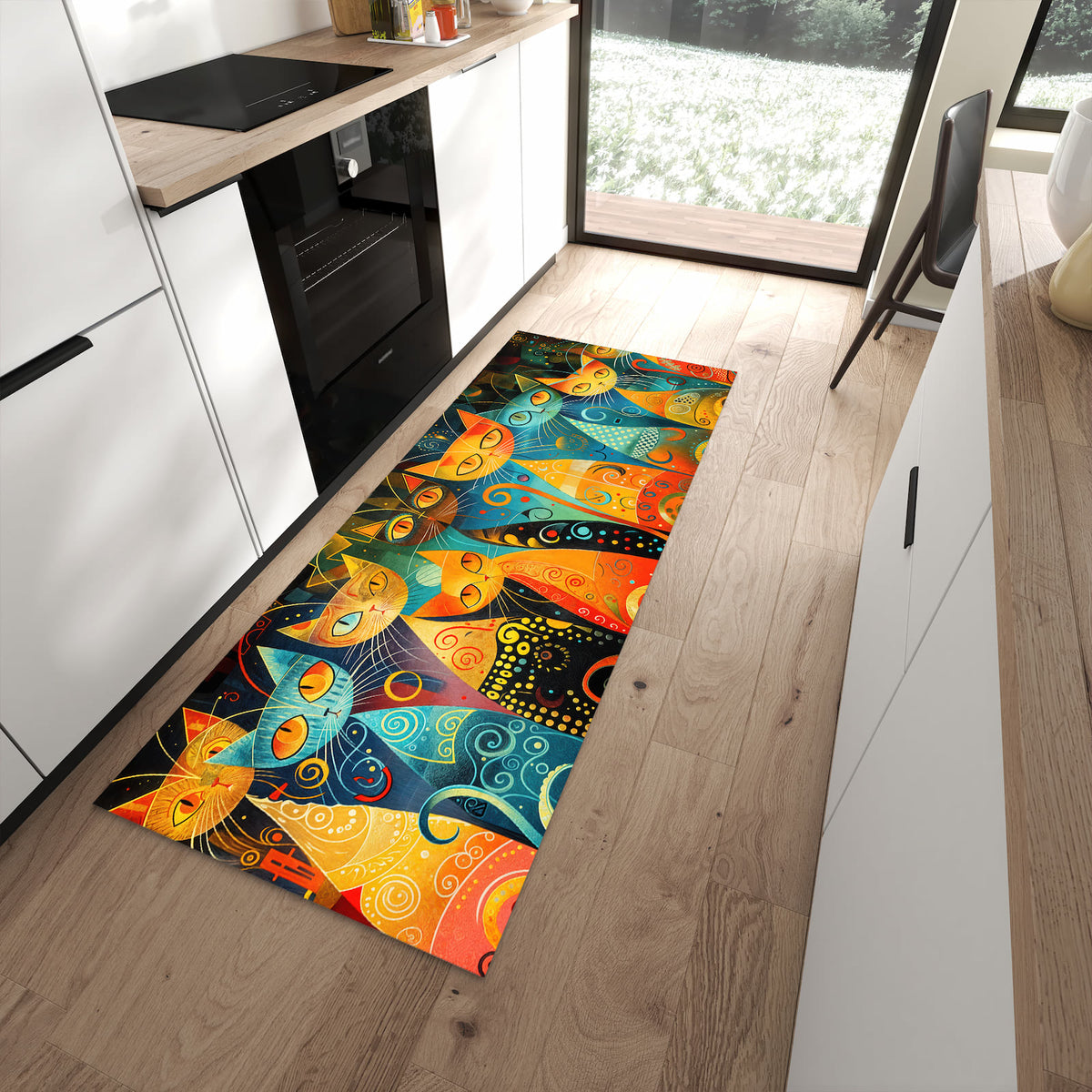 Küchenteppich mit Motiv Katzenkunst von Bunte für angenehme Haptik in moderner Küche