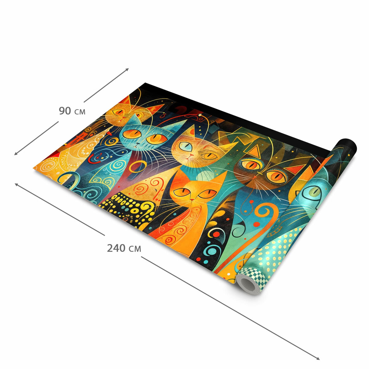 Rutschfester Teppichläufer für die Küche mit Motiv Katzenkunst von Bunte in der Grösse 60x240 cm