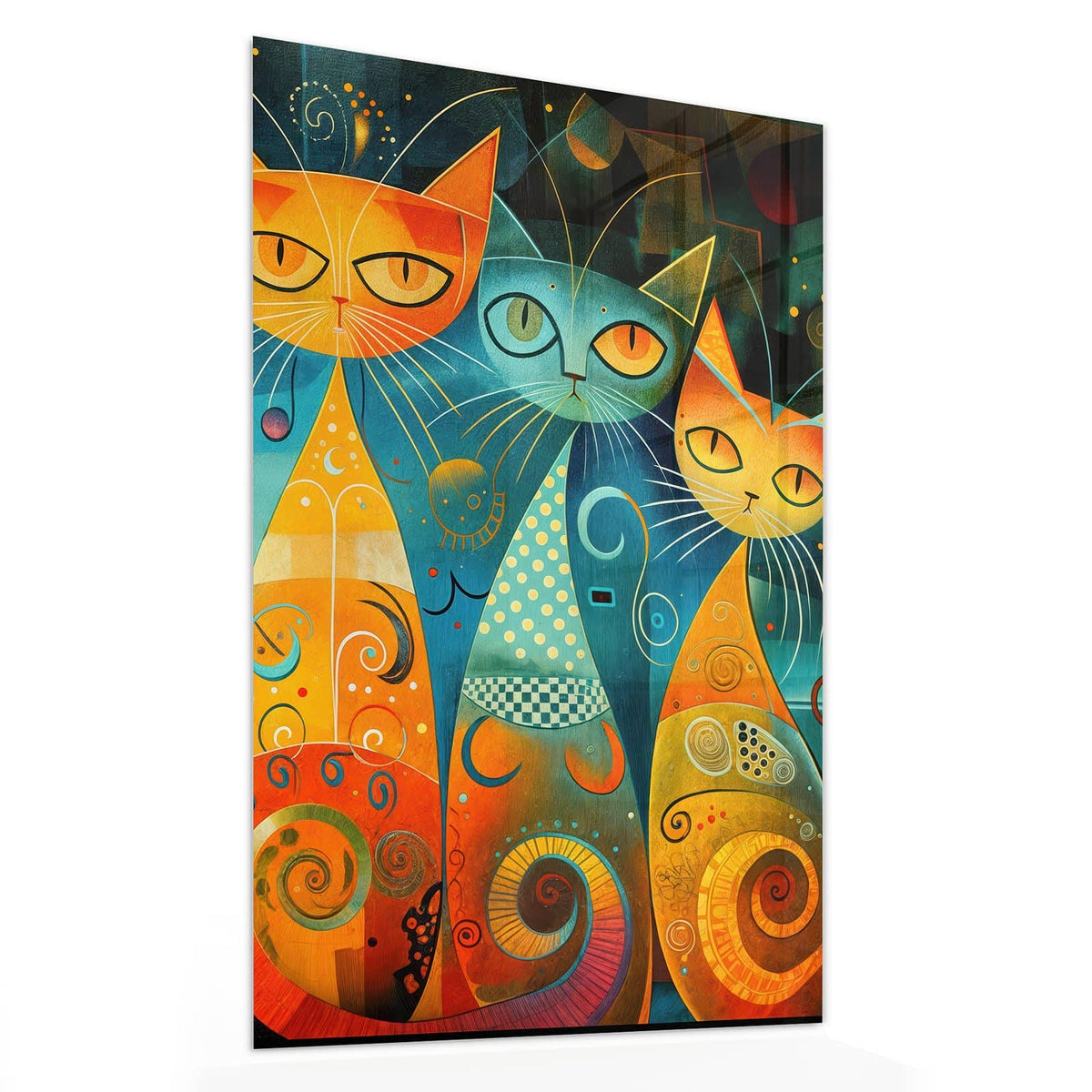 Glasbild Verspielte Katzen von der Seite, 4 mm Echtglas