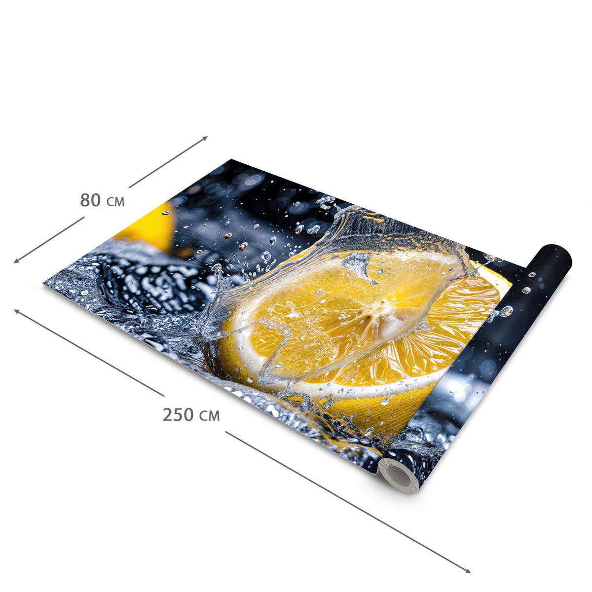 Pflegeleichter Küchenläufer mit Motiv Zitronenspritzer in der Grösse 60x180 cm