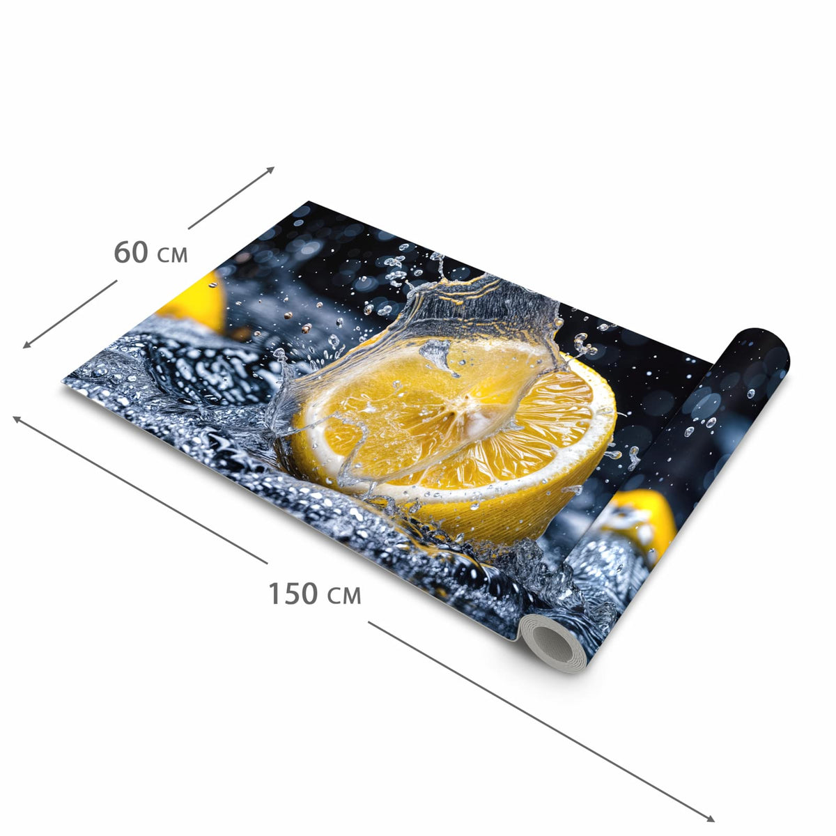Rutschfester Küchenteppich mit Motiv Zitronenspritzer in der Größe 60x150 cm für Trittkomfort