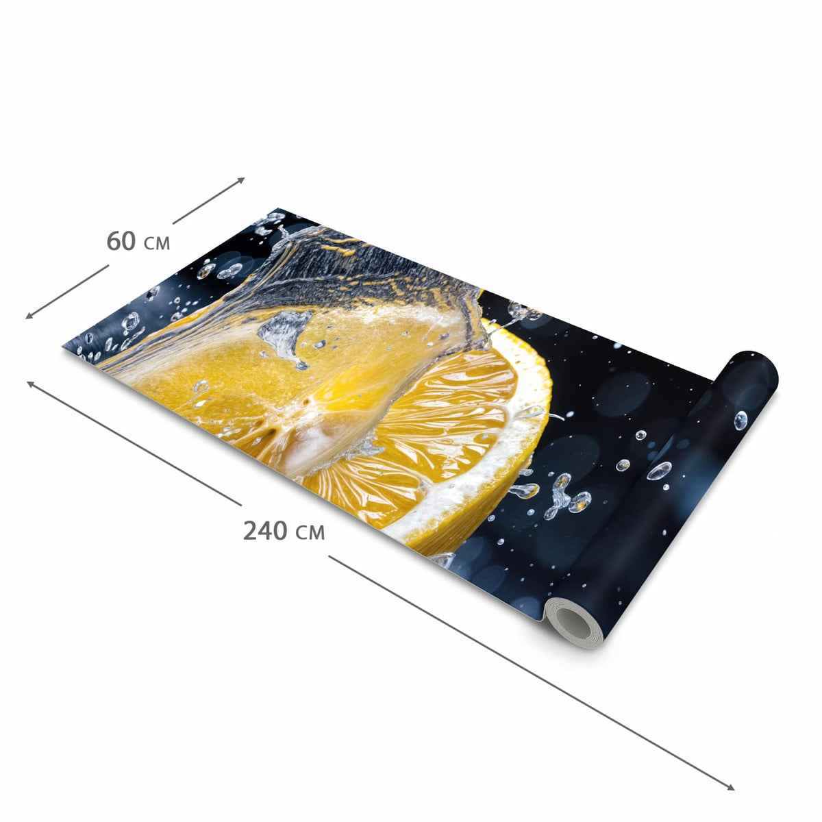 Fleckenresistenter Küchenteppich mit Motiv Zitronenspritzer in der Grösse 60x150 cm, waschbar