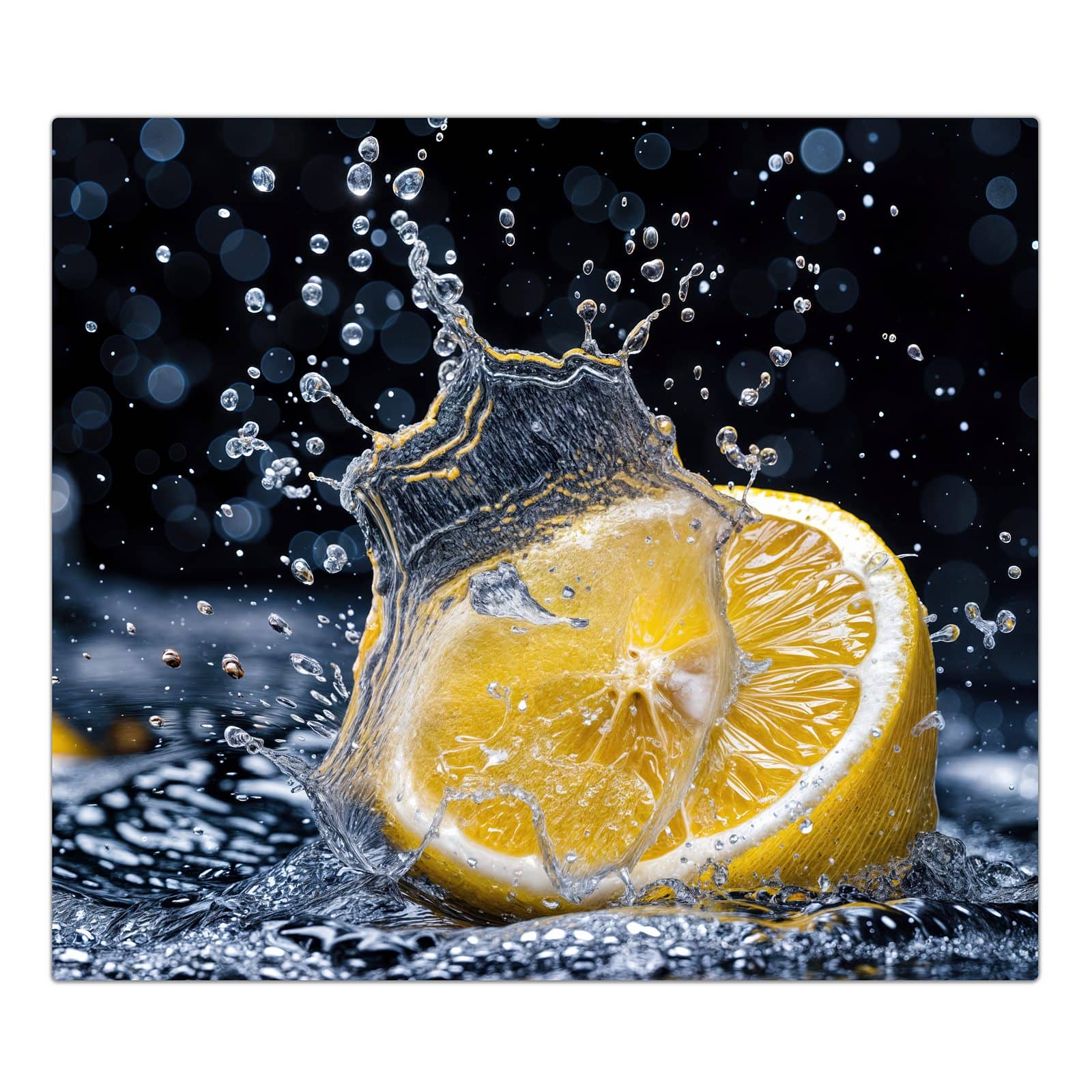 1-teilige Herdabdeckung aus Glas mit Zitronenspritzer-Motiv in der Frontansicht #grösse_1-Teilig (60x52cm)