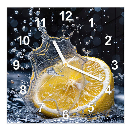 Wanduhr Quadratisch mit dem Motiv Zitronenspritzer