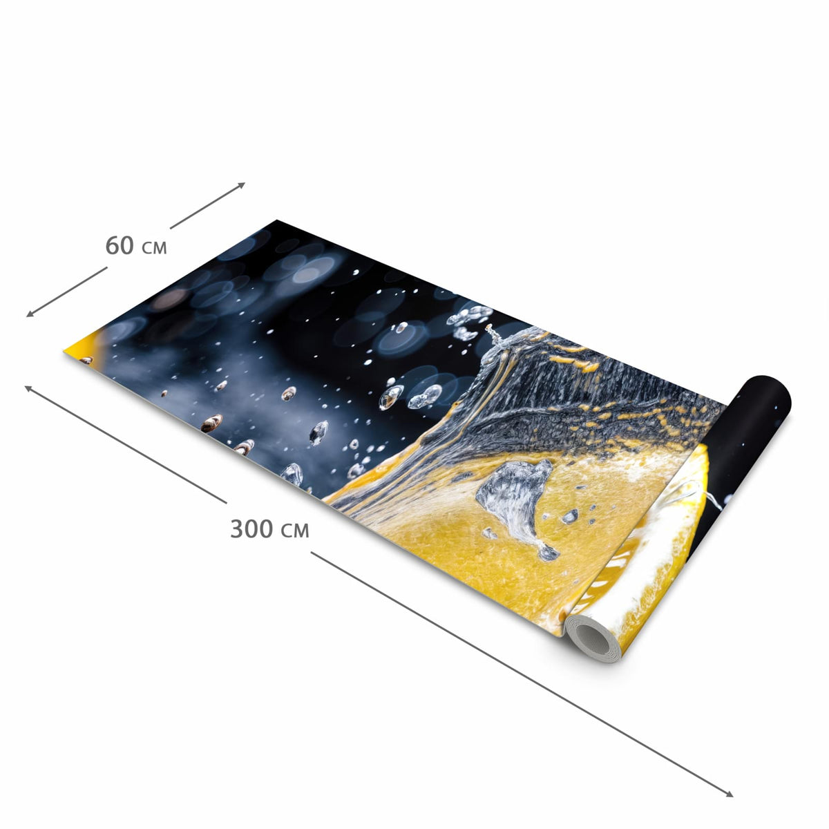 Geruchsneutraler großer Küchenteppich mit Motiv Zitronenspritzer in der Größe 60x150 cm