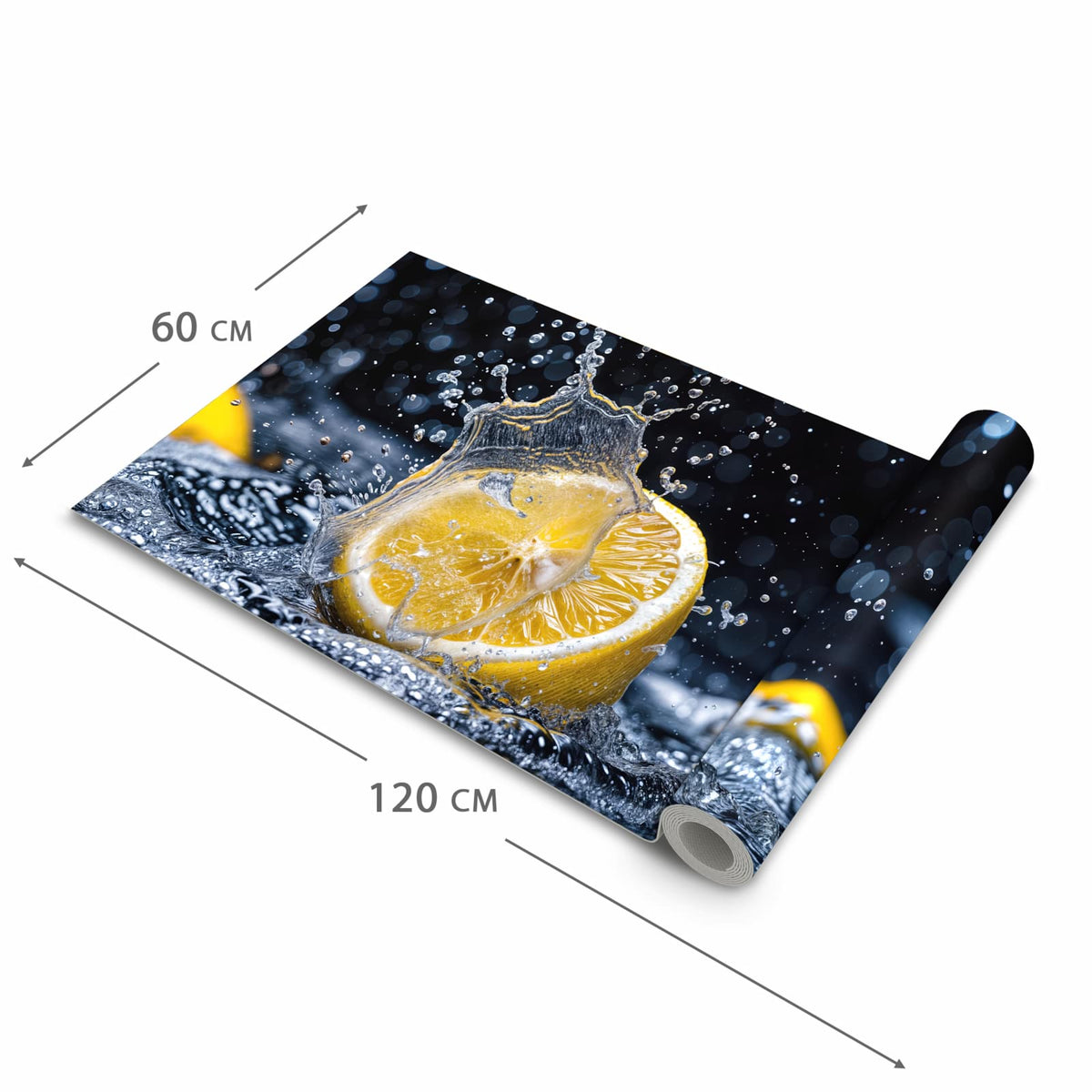 UV-beständiger Küchenteppich mit Motiv Zitronenspritzer in der Grösse 60x150 cm