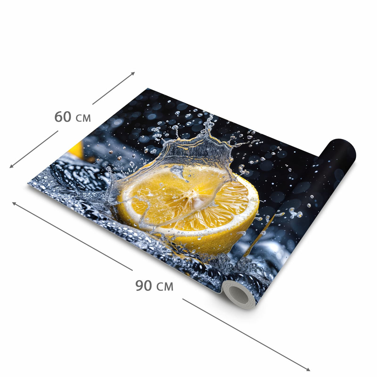 Langlebiger rutschfester Küchenteppich mit Motiv Zitronenspritzer in der Grösse 60x150 cm