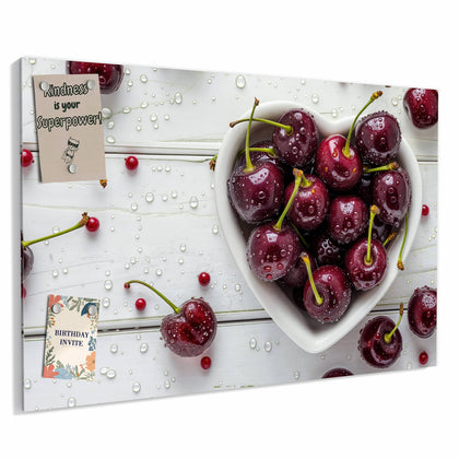 Metall Magnettafel mit dem Motiv Kirschen in Herzschale