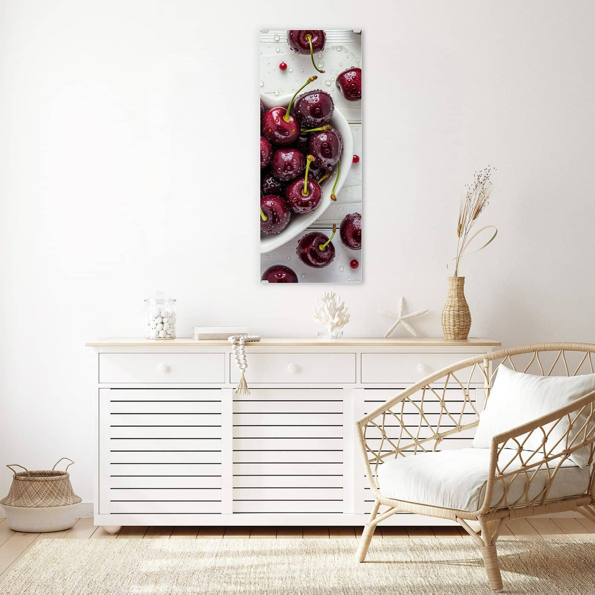 Wandbild - Kirschen in Herzschale - Hochformat – Kirschen in herzförmiger Schale