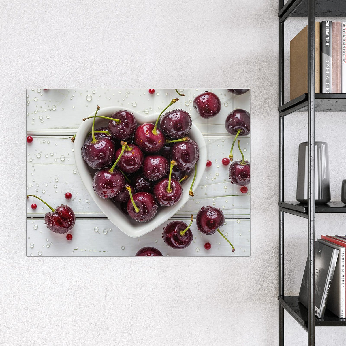 Glas Magnettafel - Kirschen in Herzschale – Kirschen in herzförmiger Schale