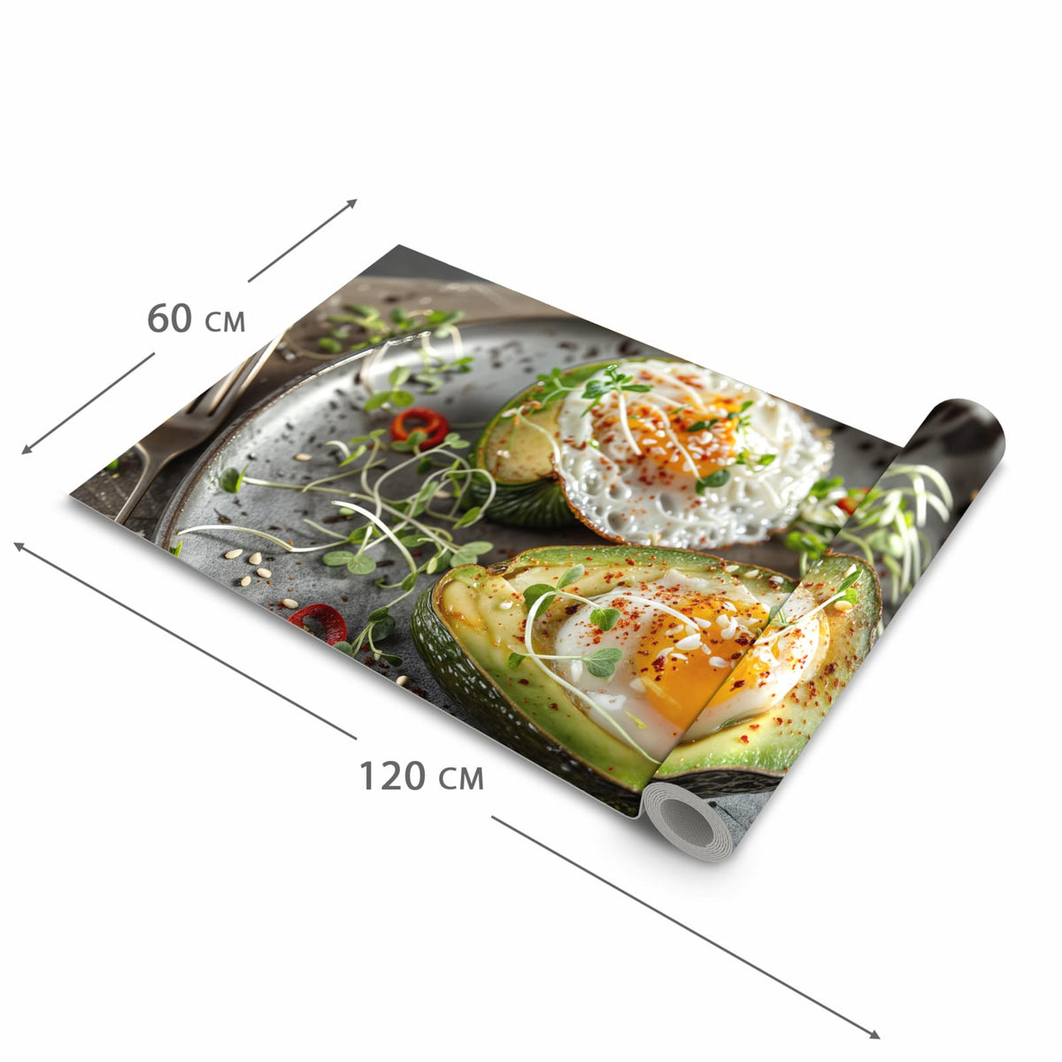 Wasserabweisender Küchenteppich mit Motiv Avocado Frühstück in der Grösse 60x120 cm