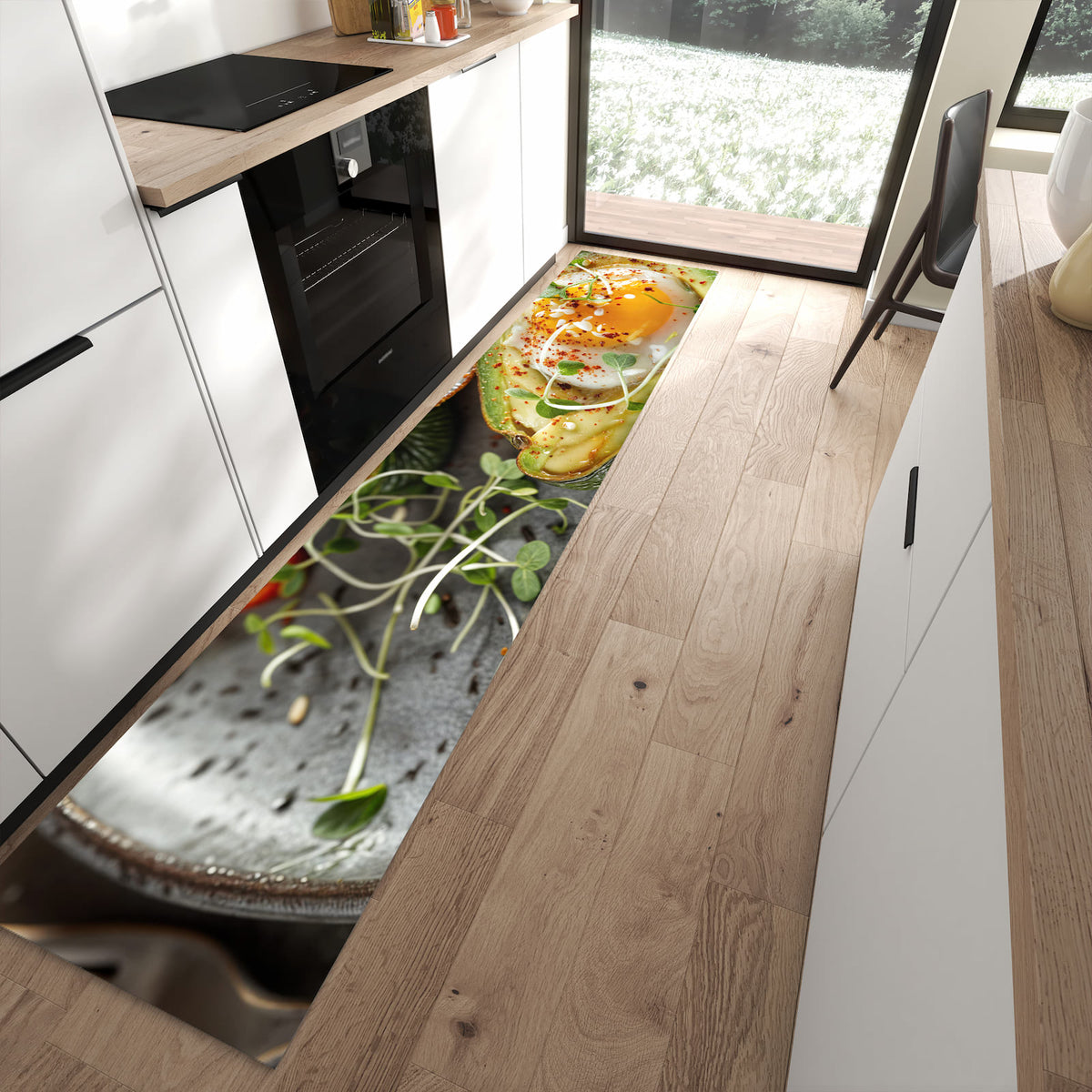 Strapazierfähiger Küchenläufer mit Motiv Avocado Frühstück in moderner Küche