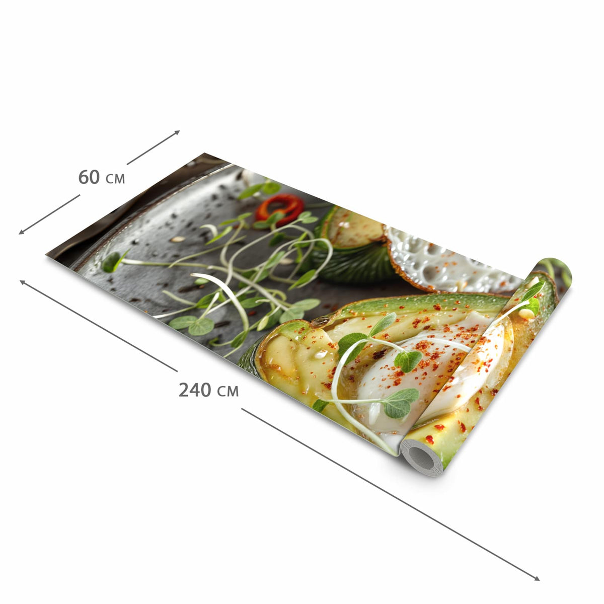Geruchsneutraler Küchenläufer mit Motiv Avocado Frühstück in der Grösse 60x120 cm